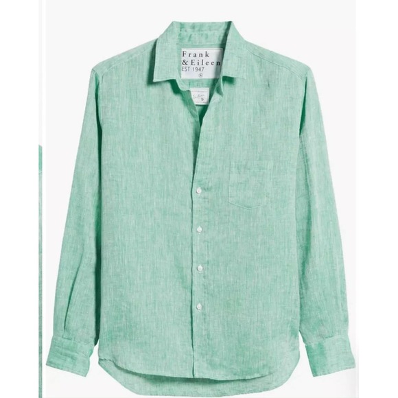 Frank & Eileen  'Eileen' 100% Linen Button Up Shirt Casual Green Size Medium EUC - Picture 1 of 9